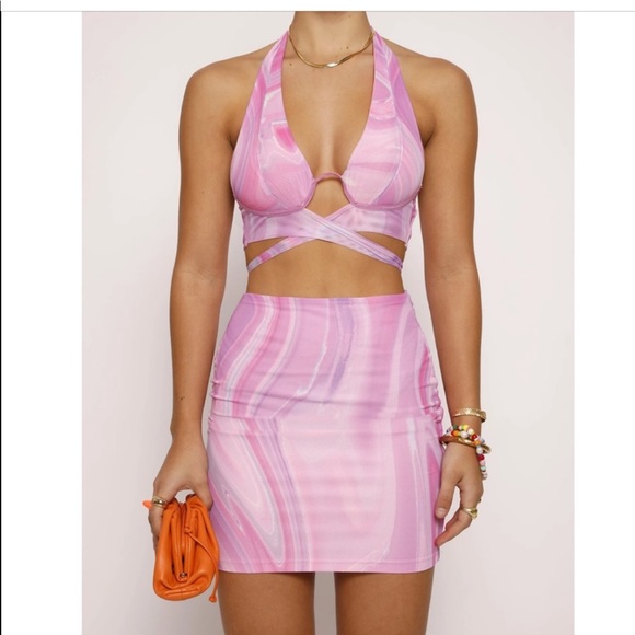 Tiger Mist Dresses & Skirts - Tiger Mist 3 Piece Set- Mini Skirt & Crop Top + Head Scarf - Pink & Purple